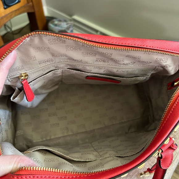 MICHAEL KORS Sandrine Gold Studded Satchel‎ Shoulder Bag/Purse Red - Picture 7 of 13